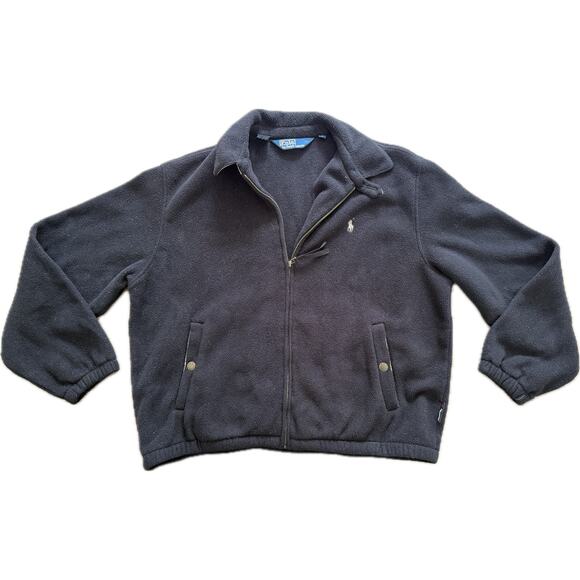 Vintage Men's Polo Ralph Lauren Black Polartec Fleece Jacket Sweater Full-Zip L